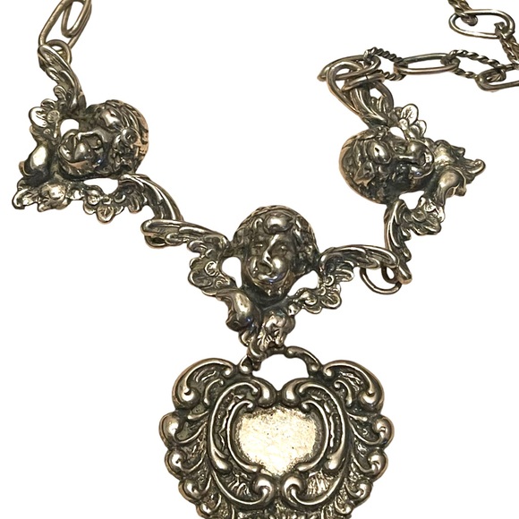 Vintage Art Deco Victorian T Foree Hunsicker Cherub Angel Sterling necklace RARE - Picture 12 of 16